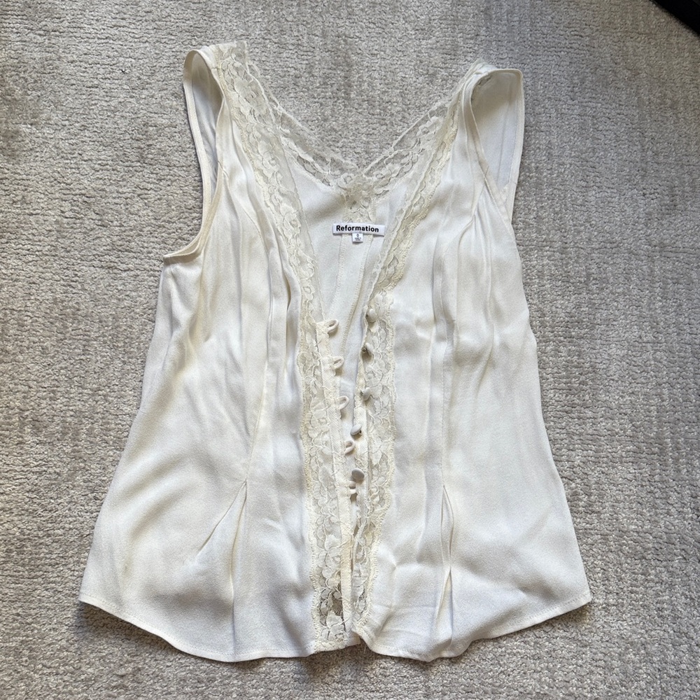 Reformation Cream Lace Button-Front Blouse